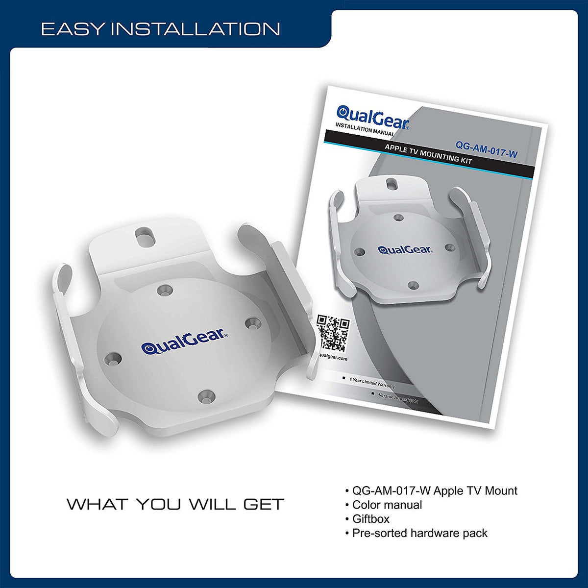 QualGear mount for apple tv/airport express base station (for 2nd & 3rd generation apple tvs), close-up detail.