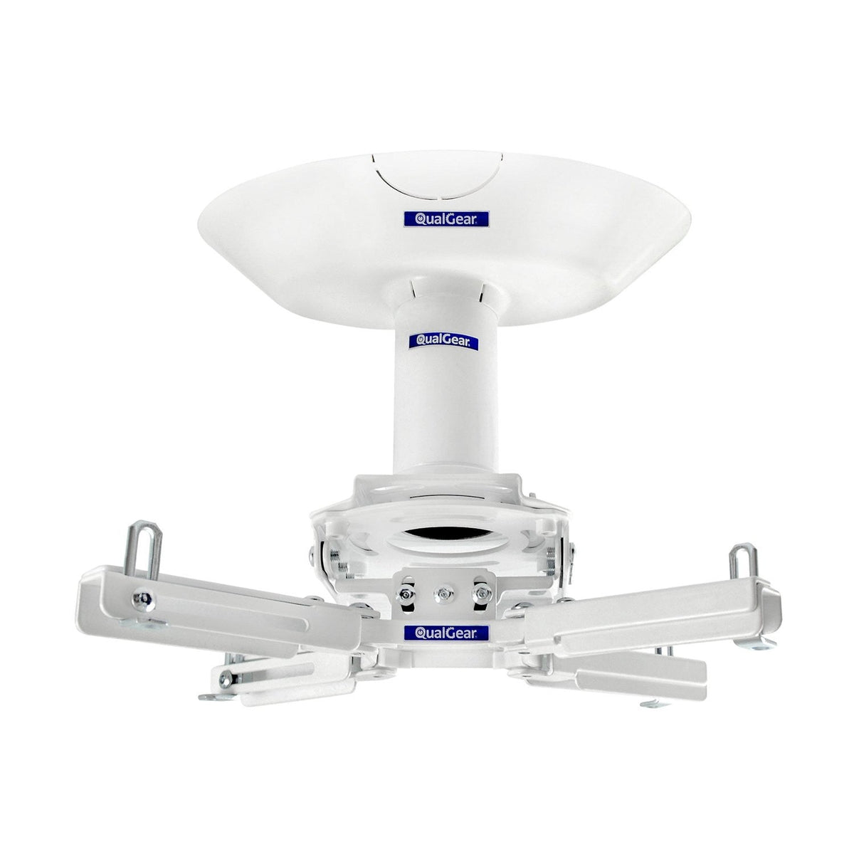 QualGear projector ceiling mount kit single joist white, with included hardware.