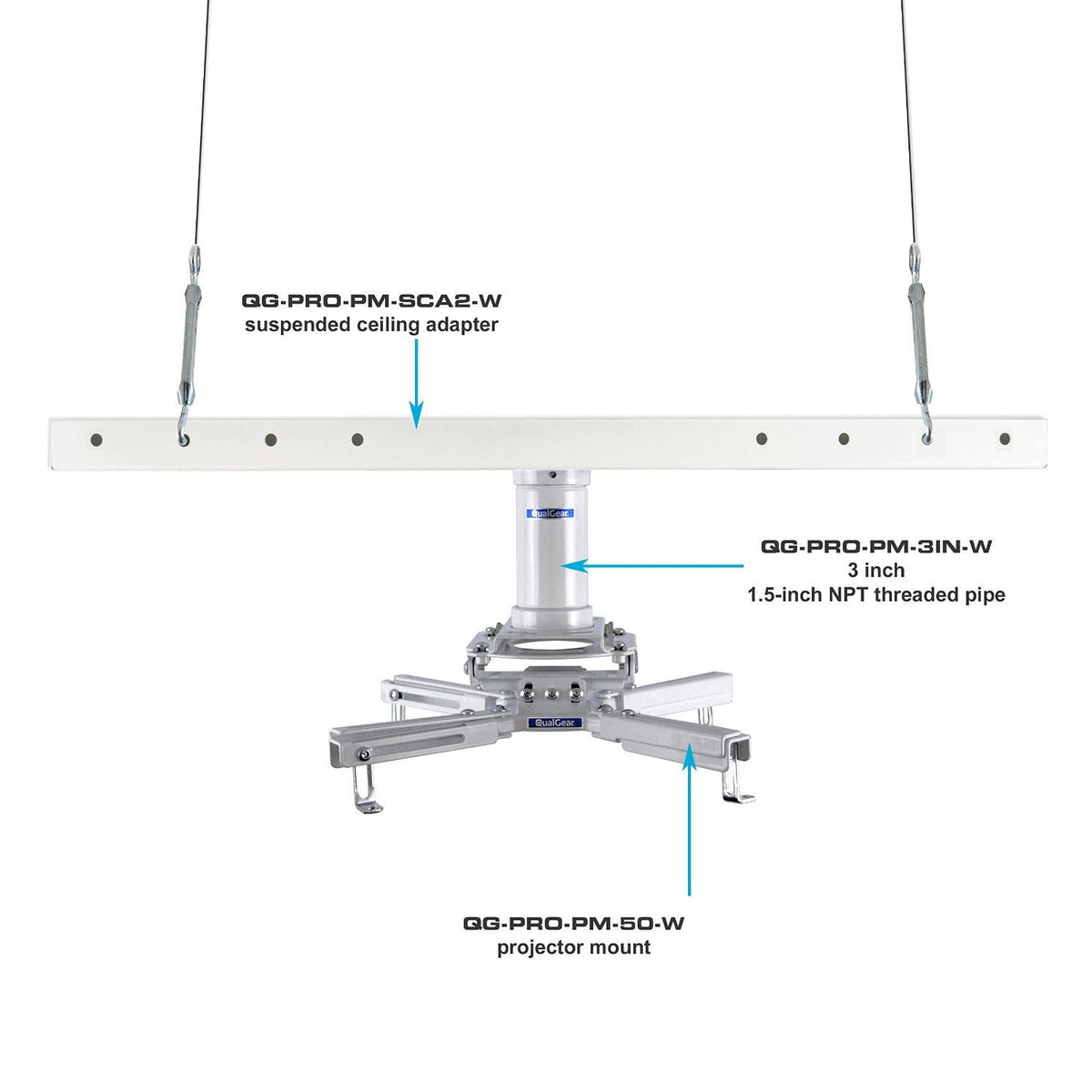 QualGear drop ceiling projector mount kit 2'x2', white.