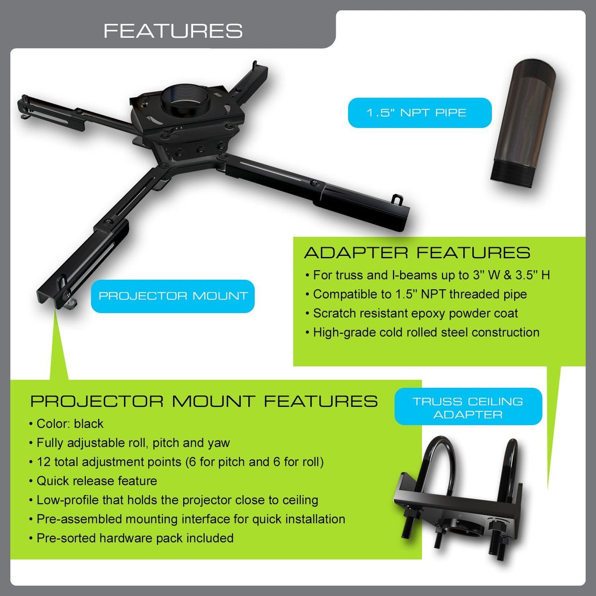 QualGear truss projector mount kit black.