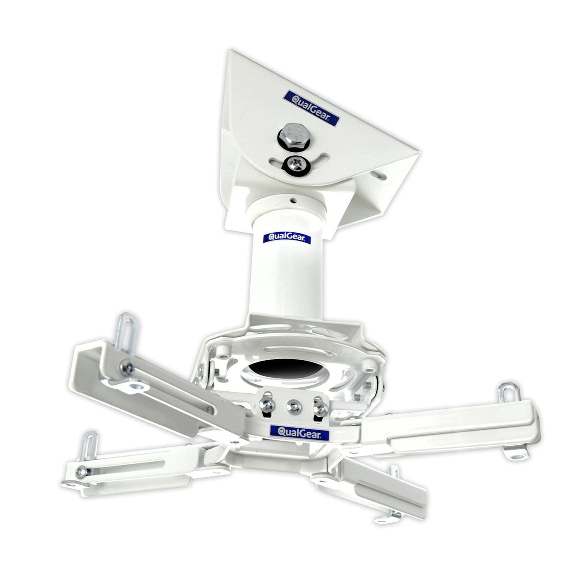 QualGear sloped ceiling projector mount kit white, with included hardware.