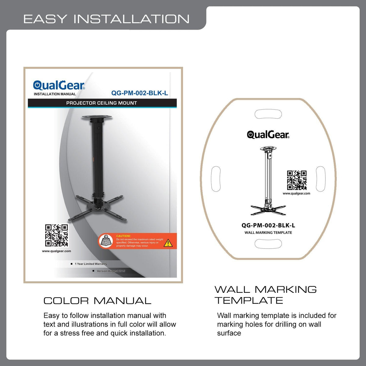 QualGear projector ceiling mount with adjustable extension column black.