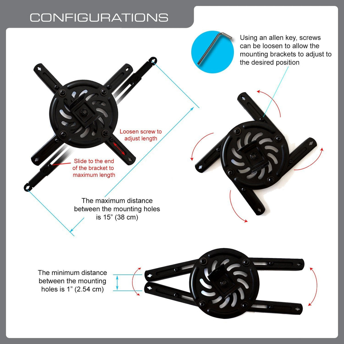 QualGear low profile projector ceiling mount short black.