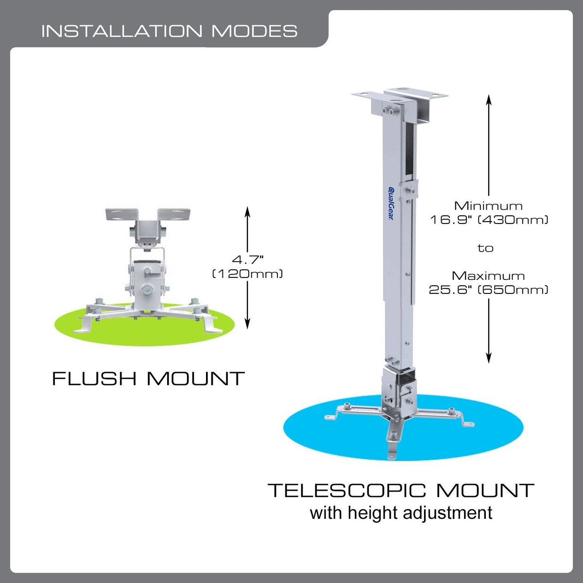 QualGear universal telescopic projector ceiling mount white.