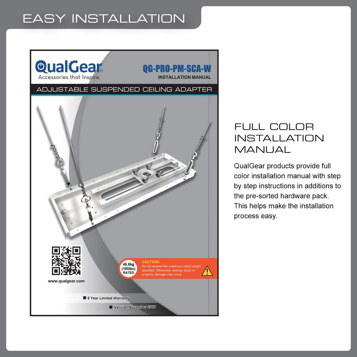QualGear Pro-AV drop ceiling adapter 2'x6", qg-pro-pm-sca-w.