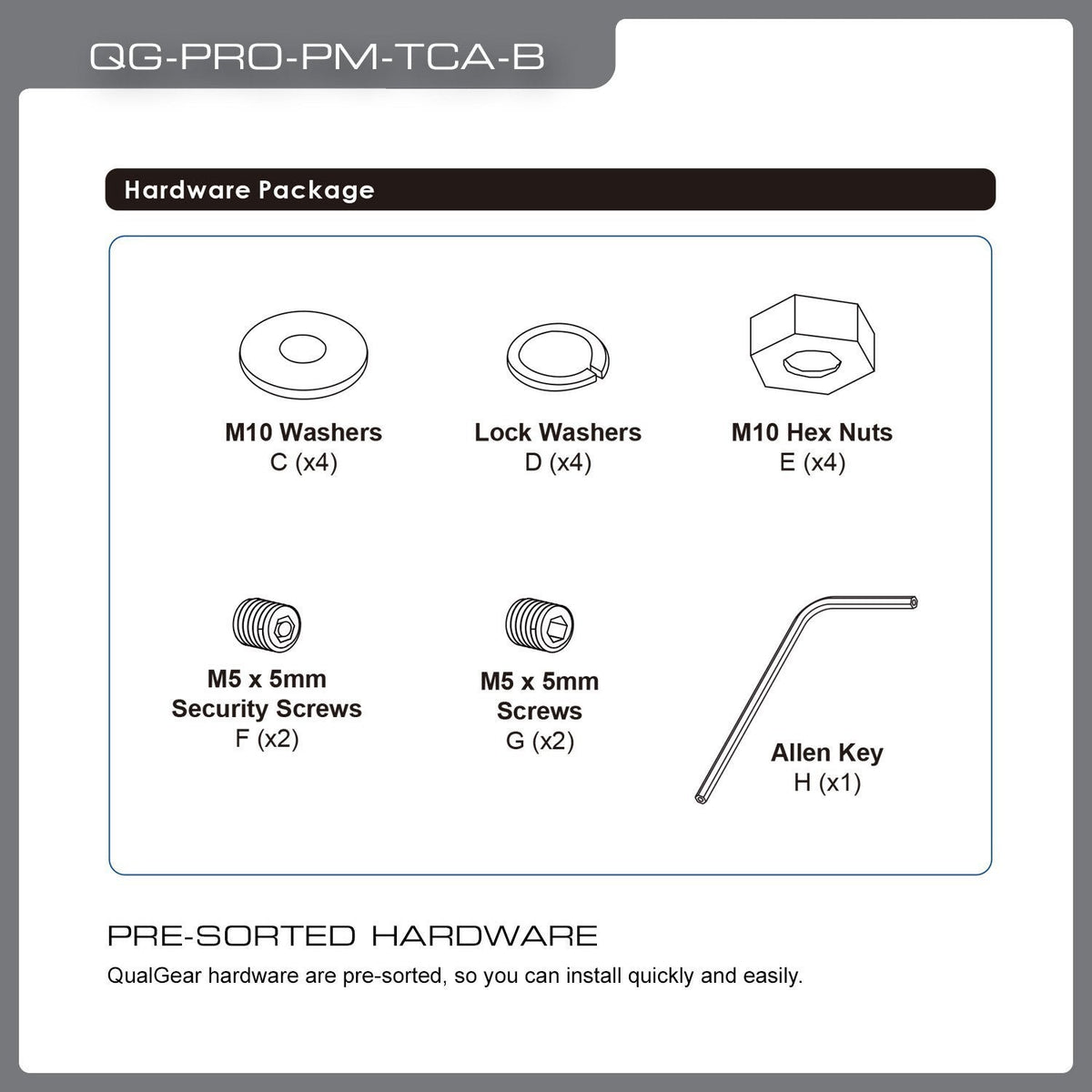 QualGear Pro-AV truss ceiling adapter qg-pro-pm-tca-b, with included hardware.