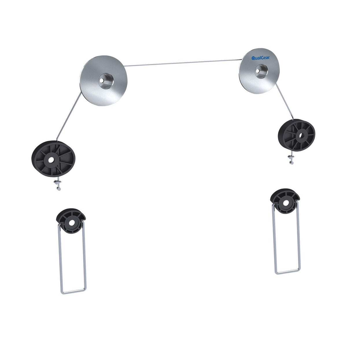 QualGear 37-70 in fixed wire rope tv wall mount stainless steel, front view.