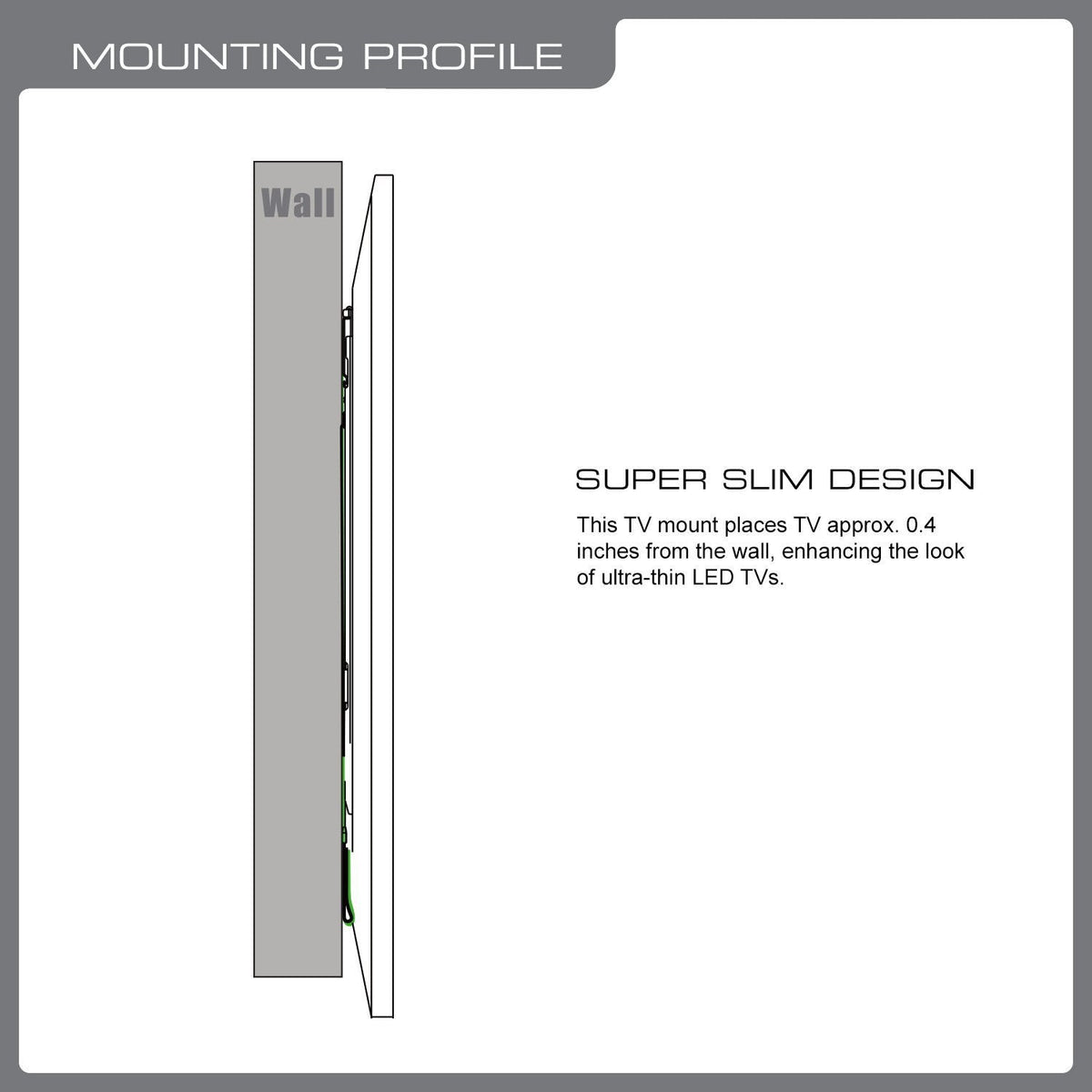 QualGear 37-70 in ultra slim fixed tv wall mount black, side view.