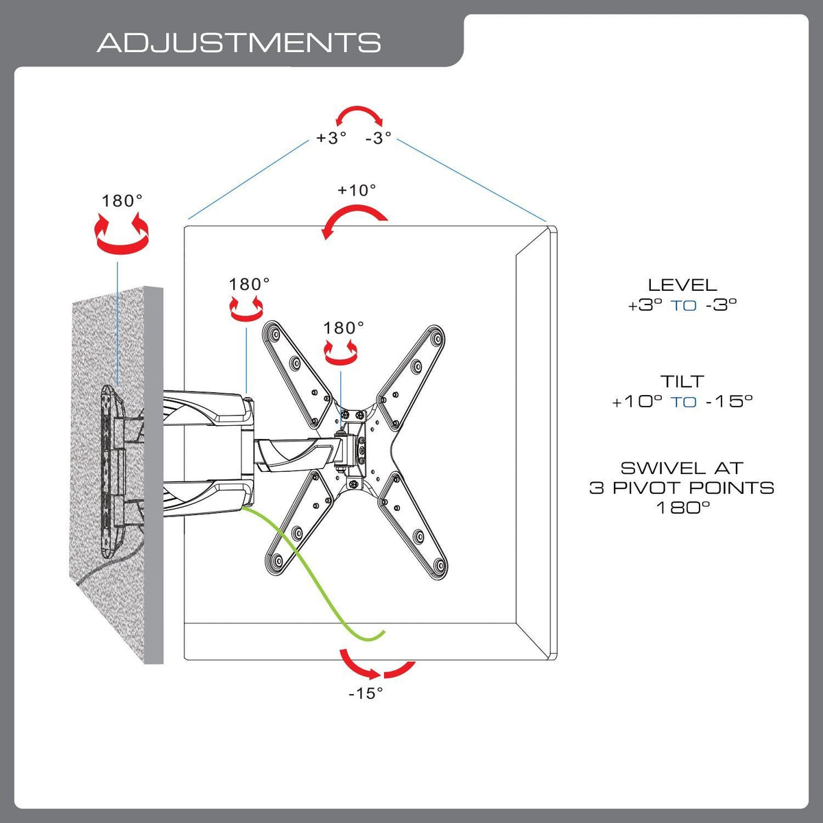 QualGear 23-55 in full motion tv wall mount low profile white.