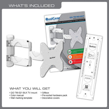 QualGear 23-42 in full motion tv wall mount low profile white, with included hardware.
