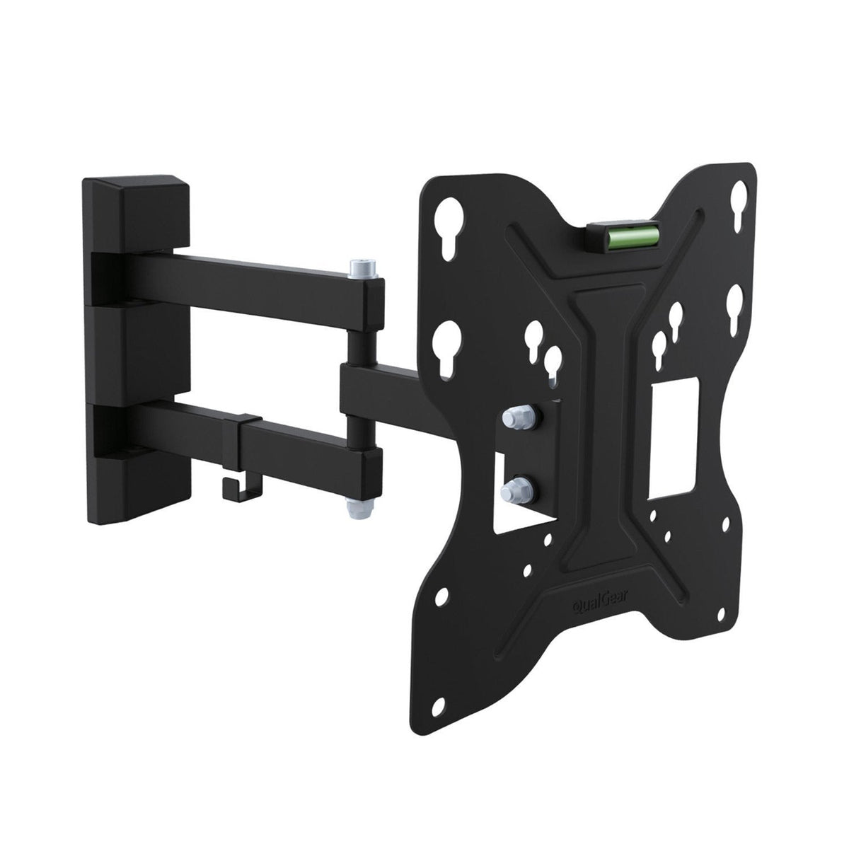 QualGear 23-42 in full motion tv wall mount with swivel arm black, showing swivel range.