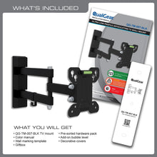 QualGear 13-27 in full motion tv wall mount low profile black, with included hardware.