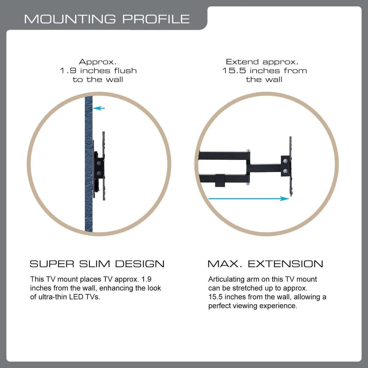 QualGear 13-27 in full motion tv wall mount low profile black.