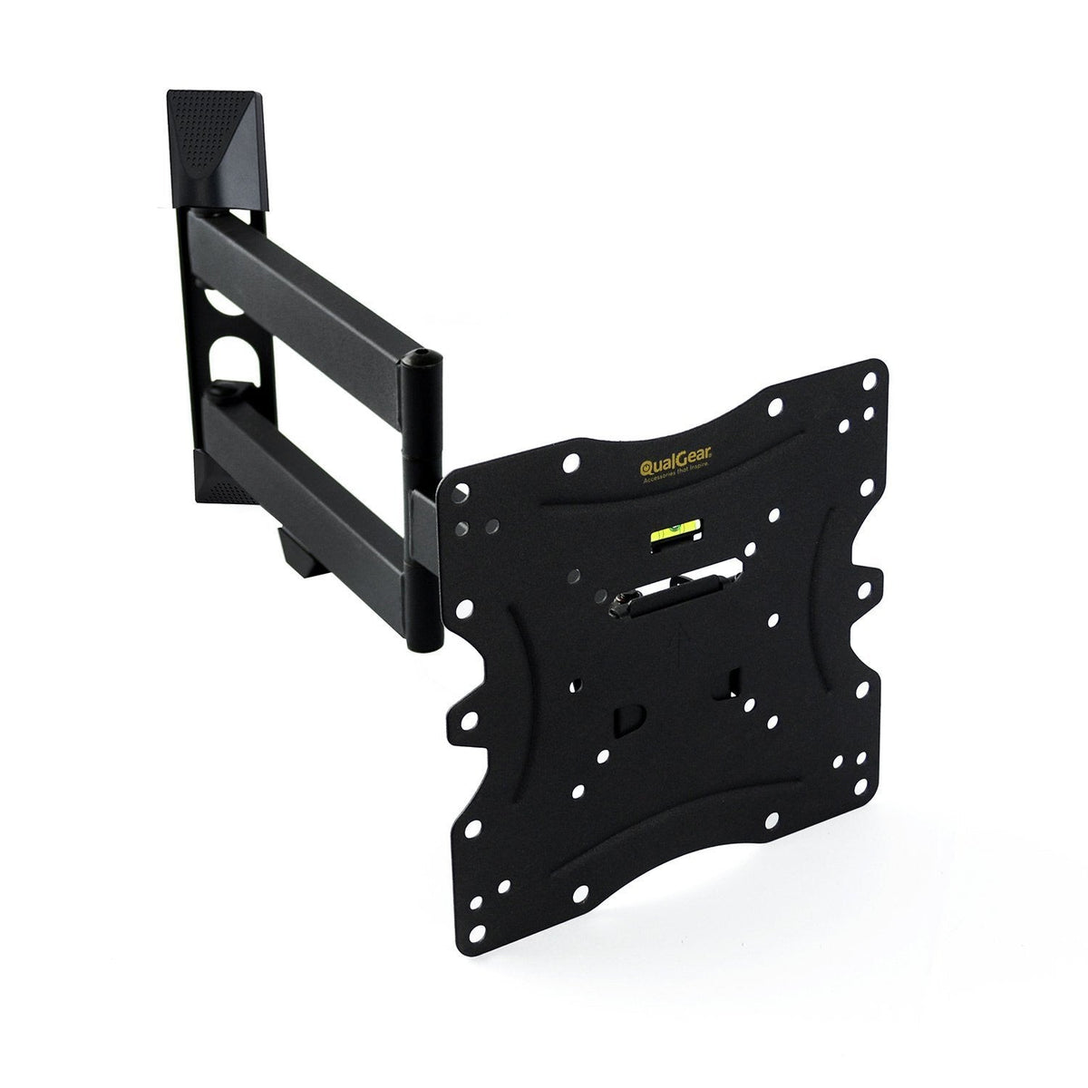 QualGear 23-42 in articulating tv wall mount ultra low profile black, front view.
