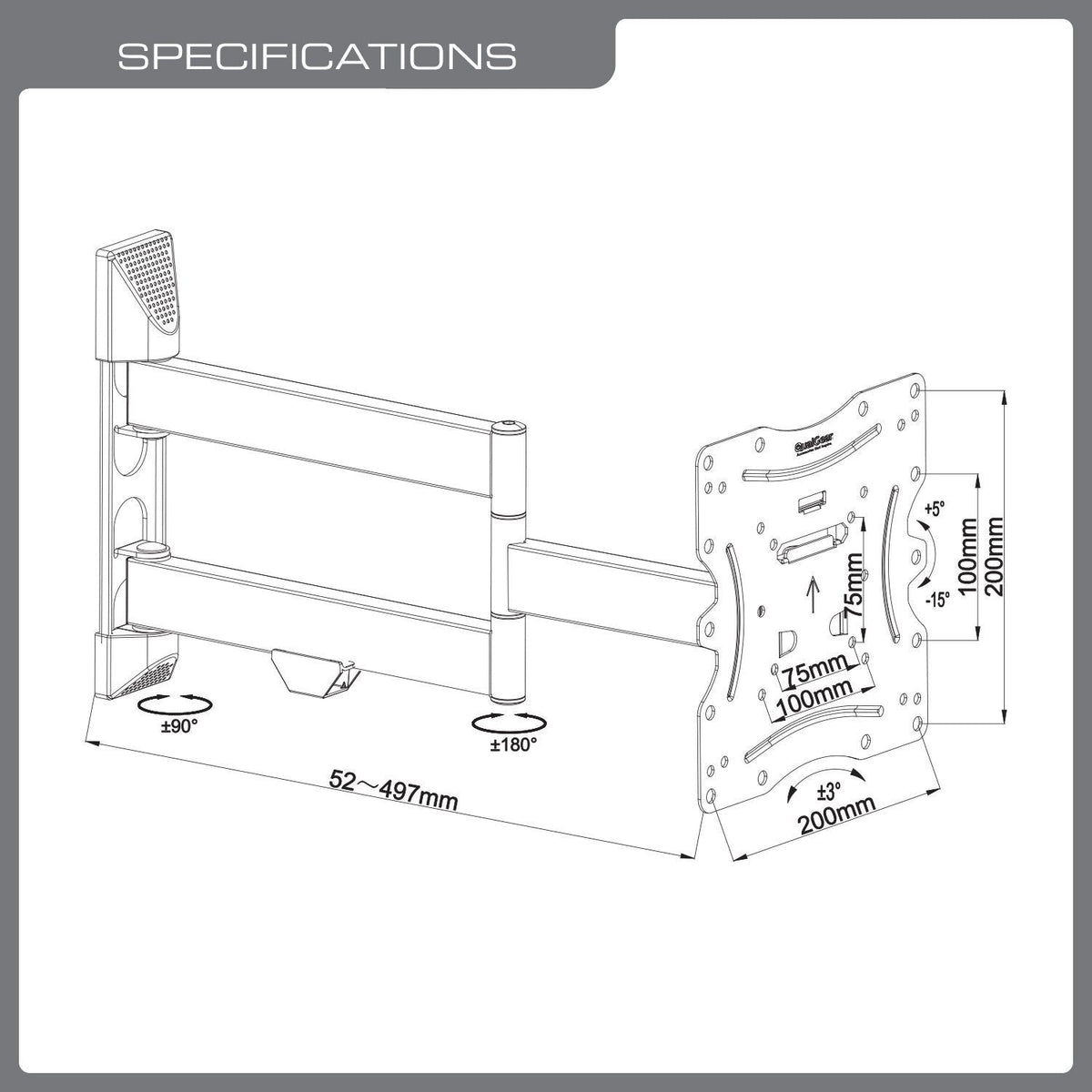 QualGear 23-42 in articulating tv wall mount ultra low profile black.