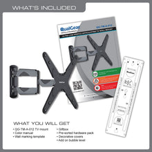 QualGear 23-55 in articulating tv wall mount ultra slim black, with included hardware.