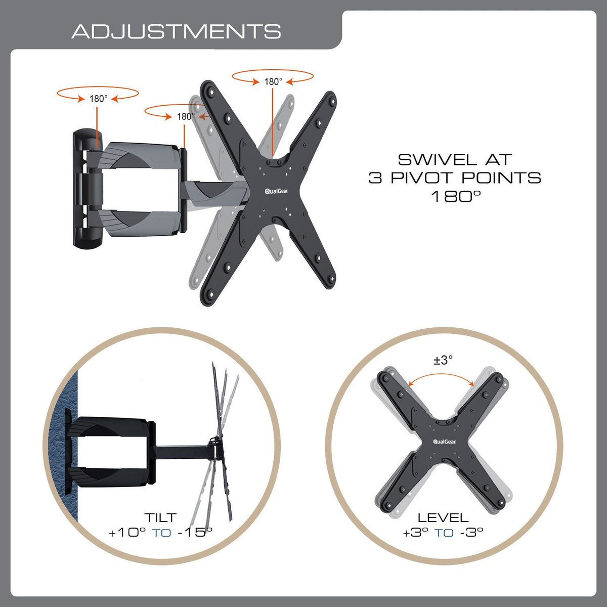 QualGear 23-55 in articulating tv wall mount ultra slim black.