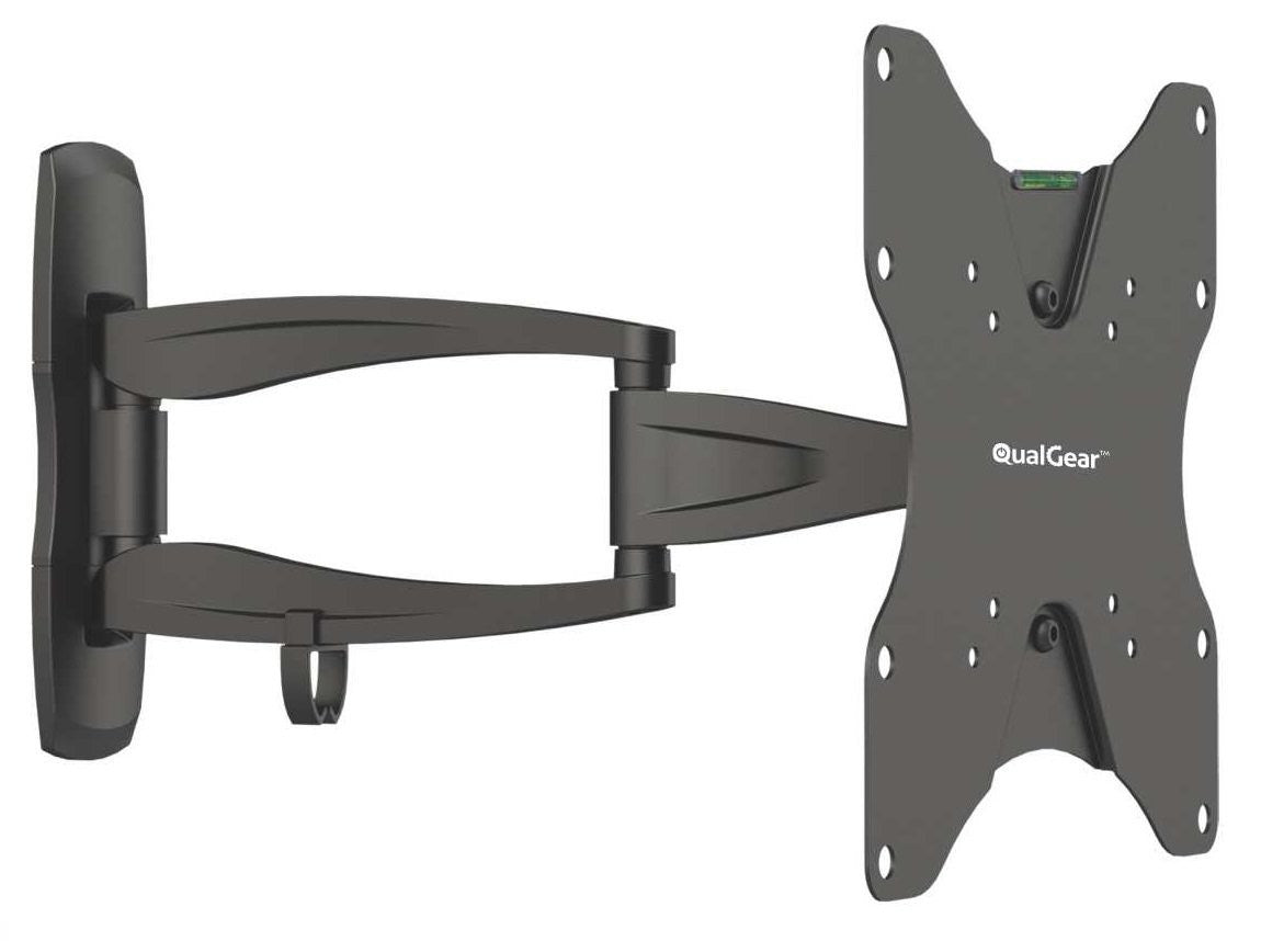 QualGear 23-42 in articulating tv wall mount ultra slim black, front view.