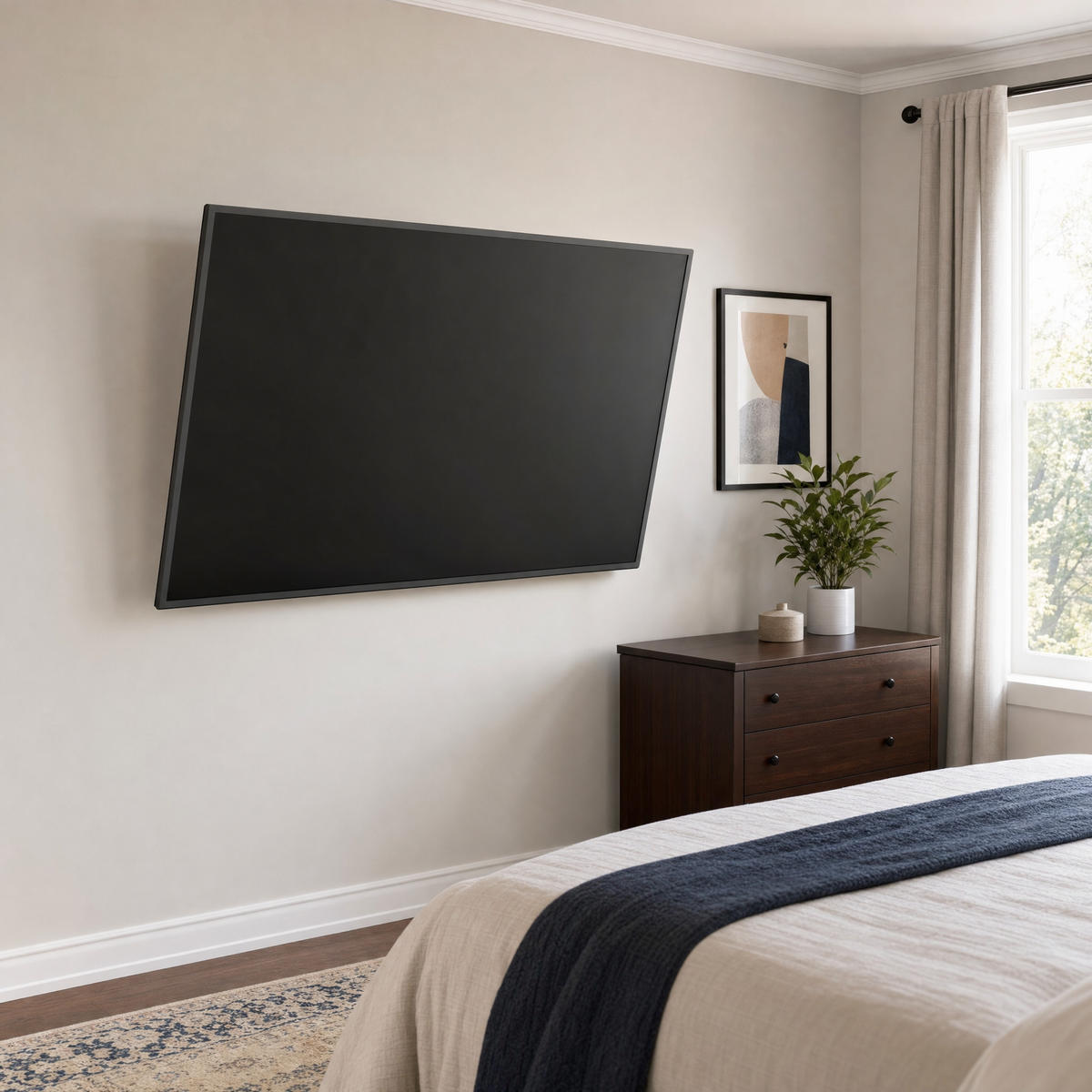 QualGear 23-47 in Tilting TV Wall Mount, Low Profile, Black in use, lifestyle view