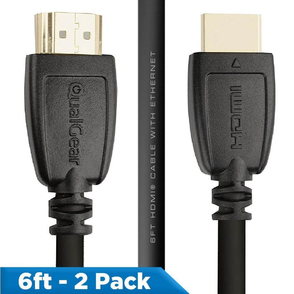 QualGear high speed HDMI 2.0 cable connectors, black, 6 ft, 2-pack
