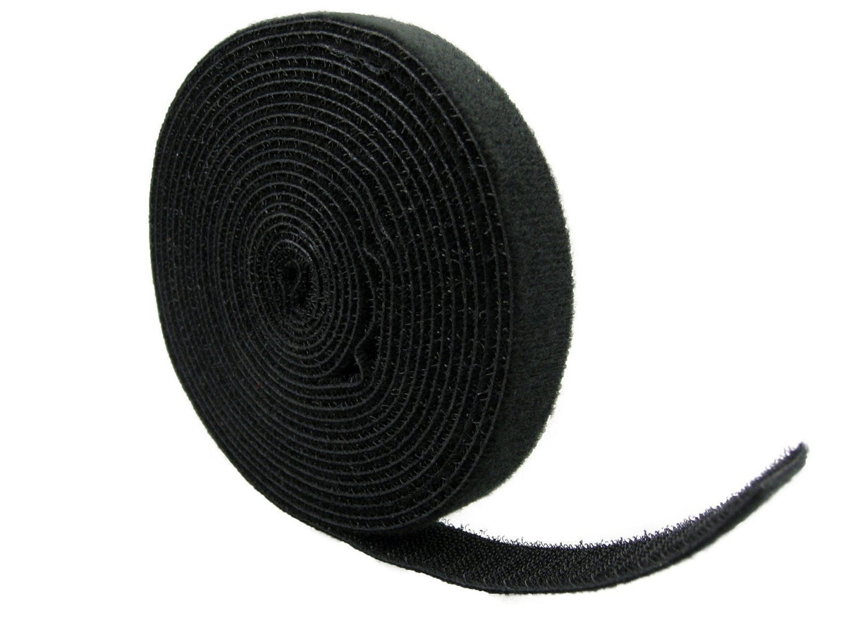 QualGear reusable cable tie roll 3/4 in x 15 ft black, back view.