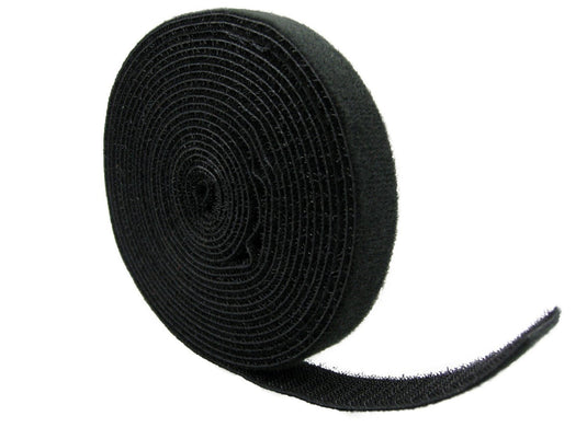 QualGear reusable cable tie roll 3/4 in x 15 ft black, back view.