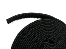 QualGear reusable cable tie roll 3/4 in x 15 ft black, side view.