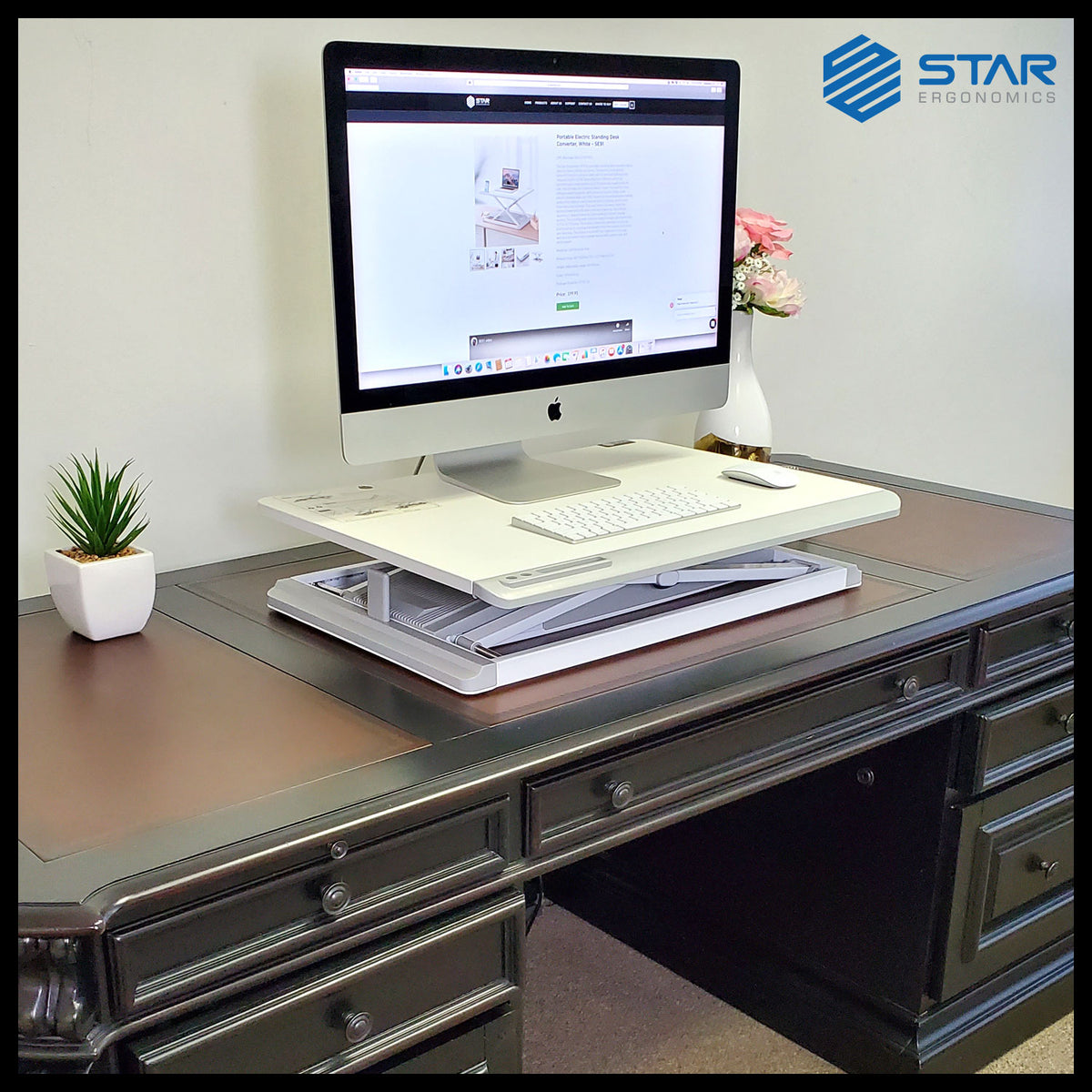 QualGear star ergonomics portable electric standing desk converter white.