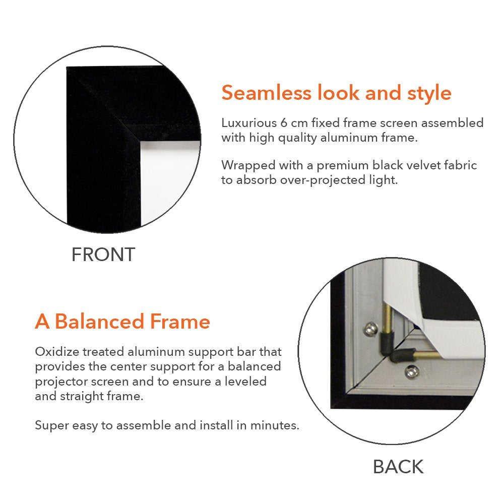 QualGear 100-In 16:9 fixed frame projector screen 3D high reflective silver 2.5 gain.