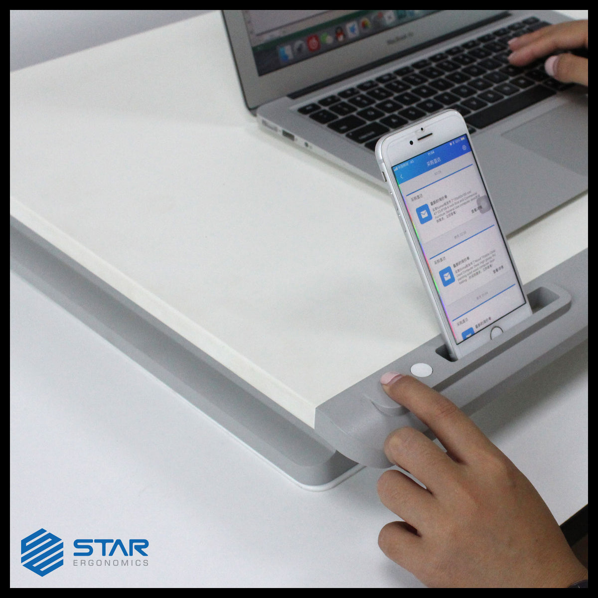 QualGear star ergonomics portable electric standing desk converter white.