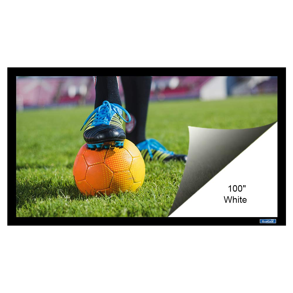 QualGear 100-In 16:9 fixed frame projector screen 4K HD ultra white 1.2 gain.