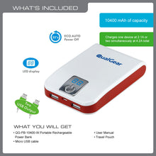 QualGear portable power bank 10, 400 mah dual USB, white.