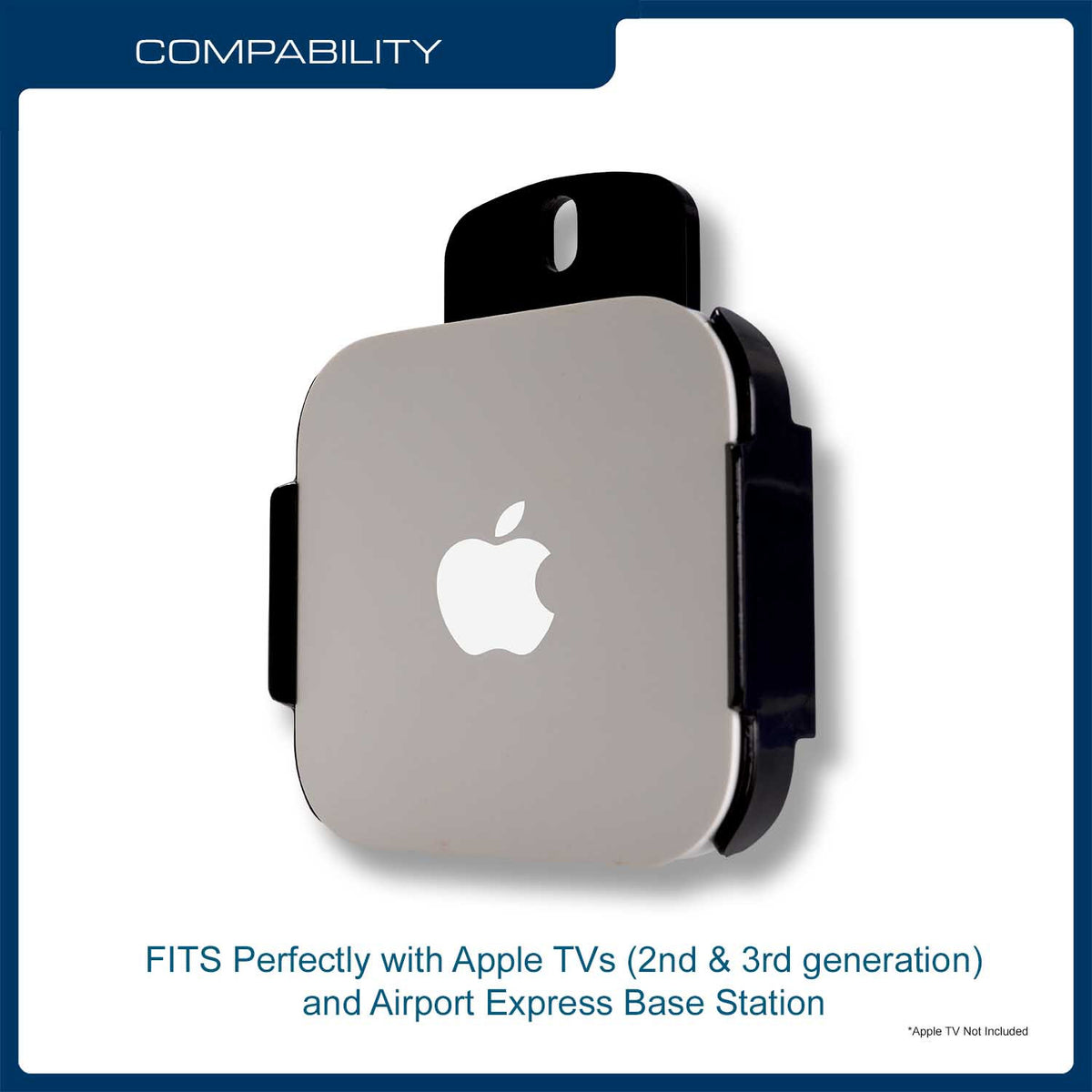 QG-AM-017 mount shown with Apple TV installed, black
