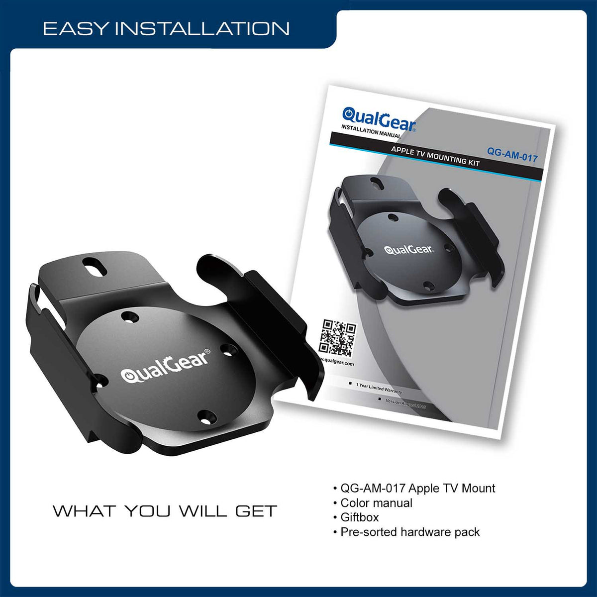 QG-AM-017 Apple TV mount, product view, black