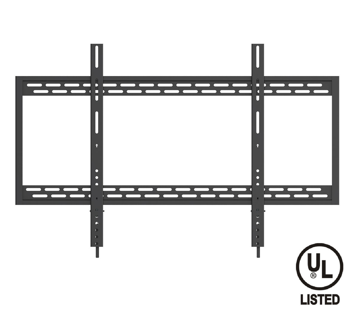 QualGear QG-TM-090-BLK heavy duty fixed TV wall mount for 60-100 in TVs, UL Listed, black, front view