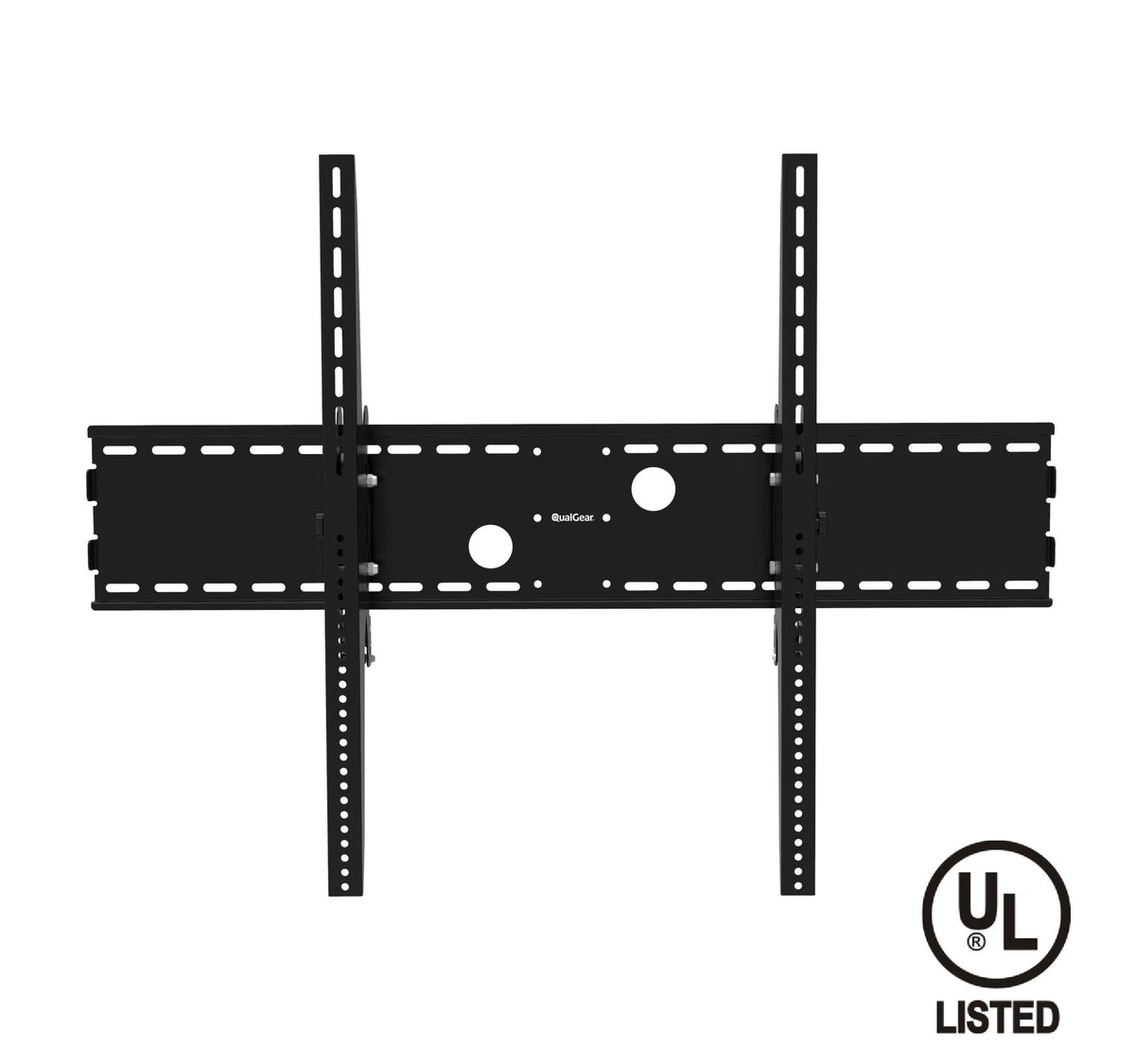 QualGear QG-TM-091-BLK heavy duty tilting TV wall mount for 60-100 in TVs, UL Listed, black, front view