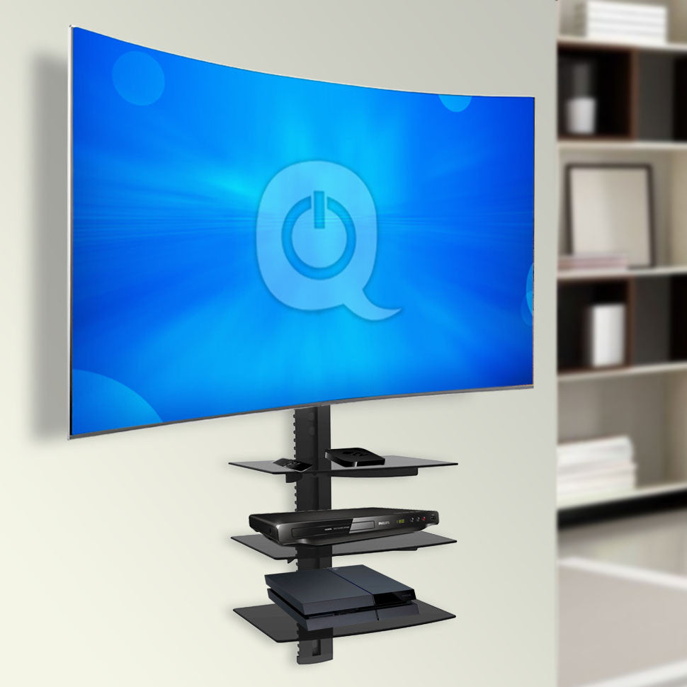 QualGear triple shelf wall mount 17.6 lb / 8 kg per shelf black.