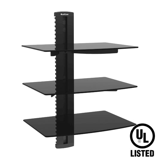 QualGear triple shelf wall mount 17.6 lb / 8 kg per shelf black.