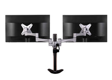 QualGear 3-Way articulating dual monitor desk mount 13-32 in silver.