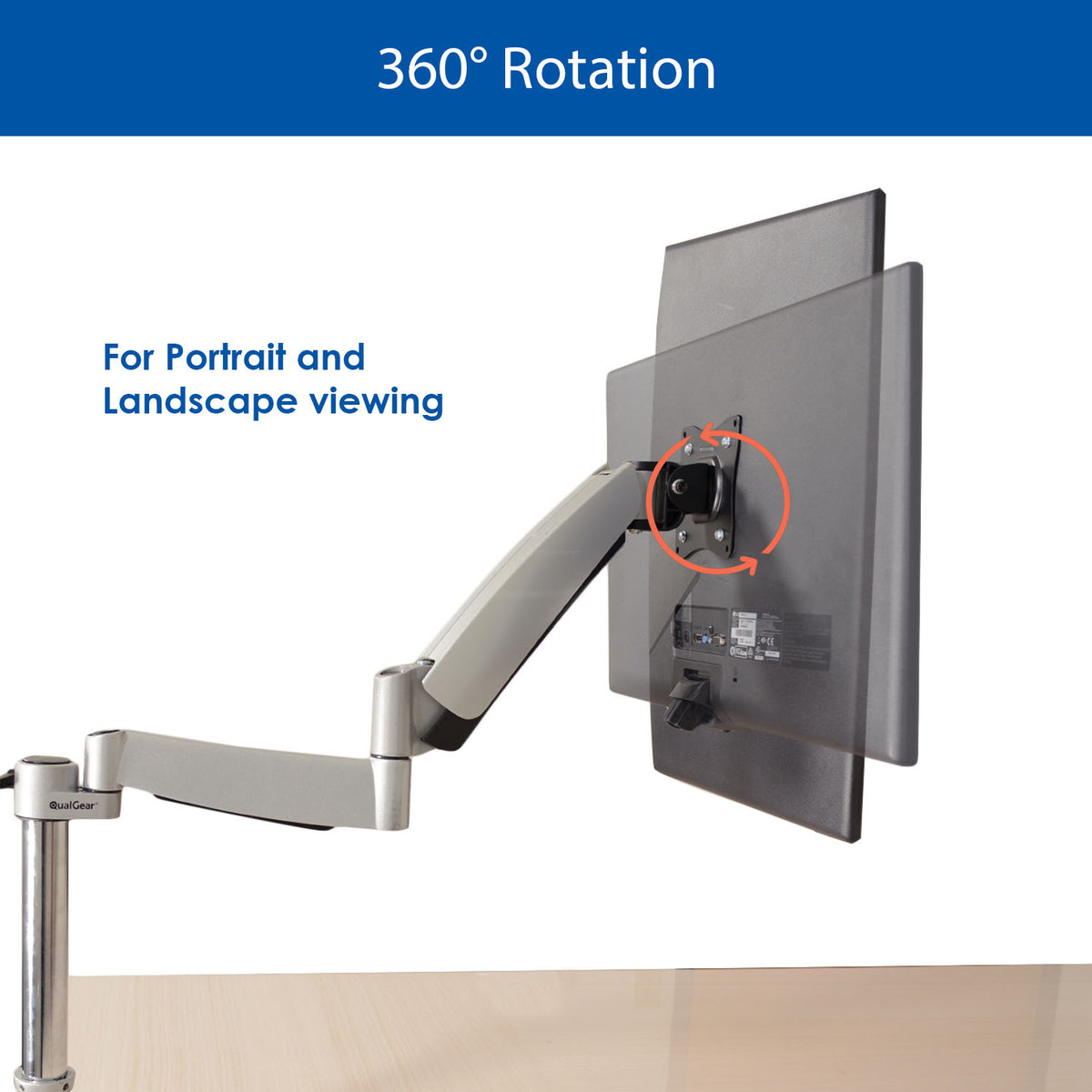 QualGear Articulating Monitor Desk Mount with Spring Arm Rotations