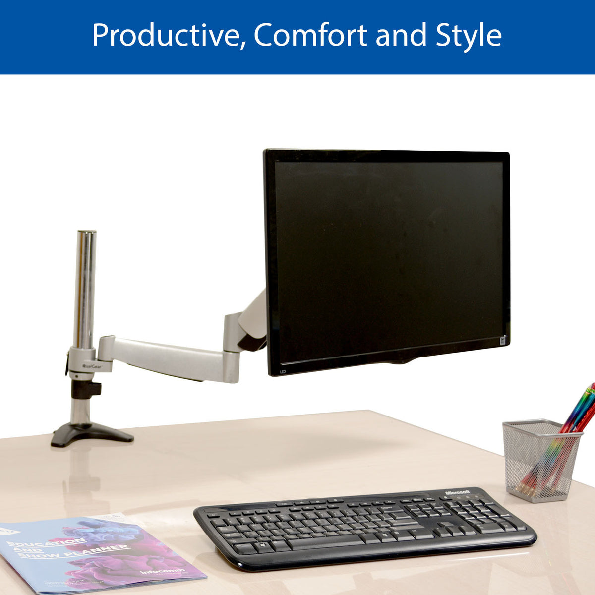 QualGear Articulating Monitor Desk Mount with Spring Arm with Adjustable Arm