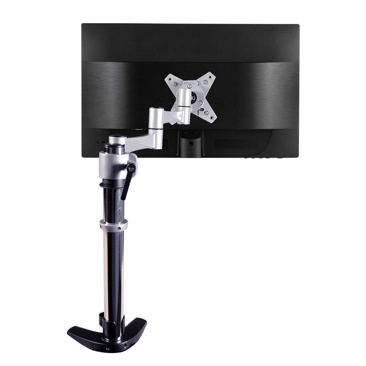 QualGear 3-Way articulating single monitor desk mount 13-32 in silver.