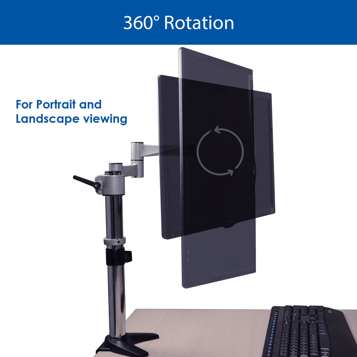 QualGear 3-Way Articulating Single Monitor Desk Mount rotational