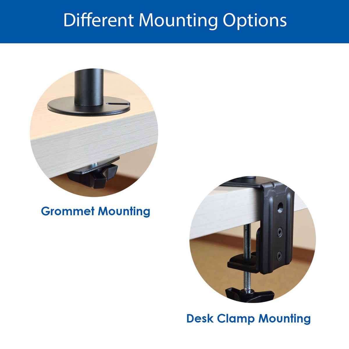 QualGear 3-Way Articulating Dual Monitor Desk Mount options