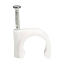 QualGear 12 mm nail-in cable clip in white with steel nail, the largest clip size, from the 100-pack