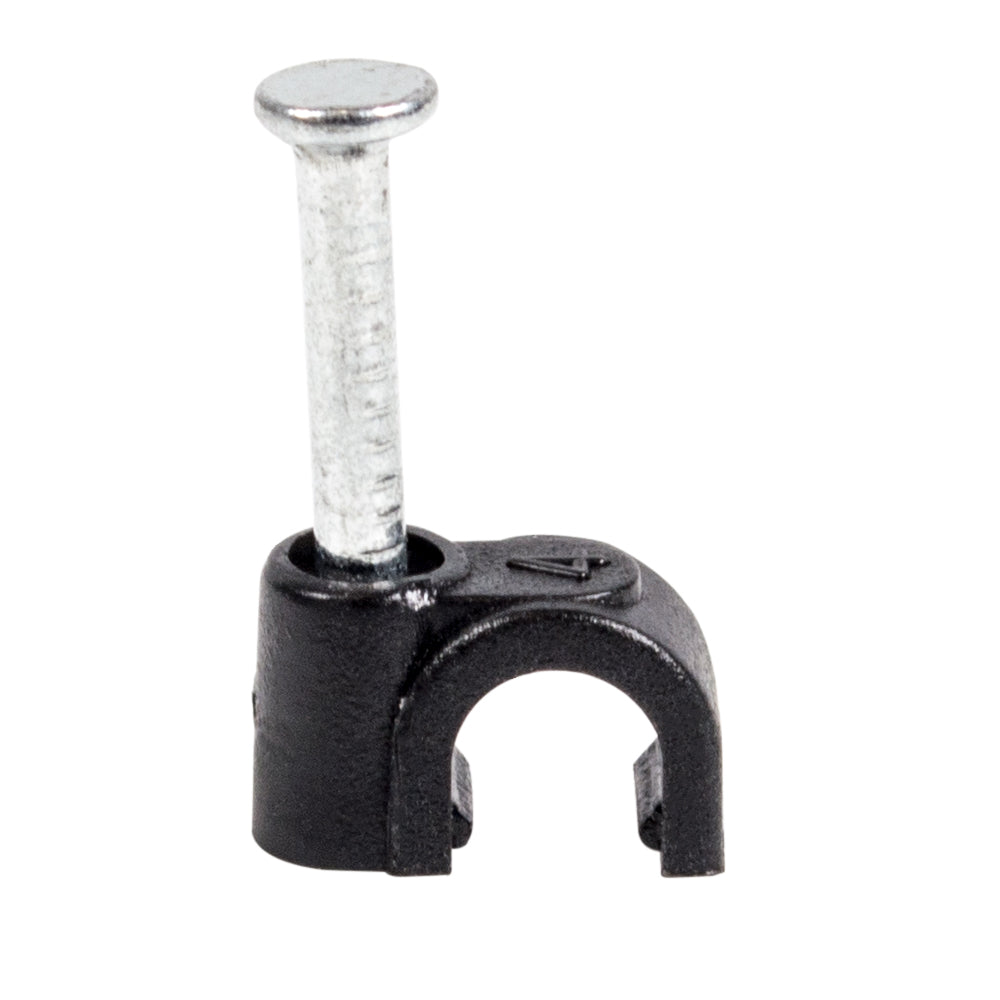 QualGear 4 mm nail-in cable clip in black with 4mm marking, the smallest clip size, from the 100-pack
