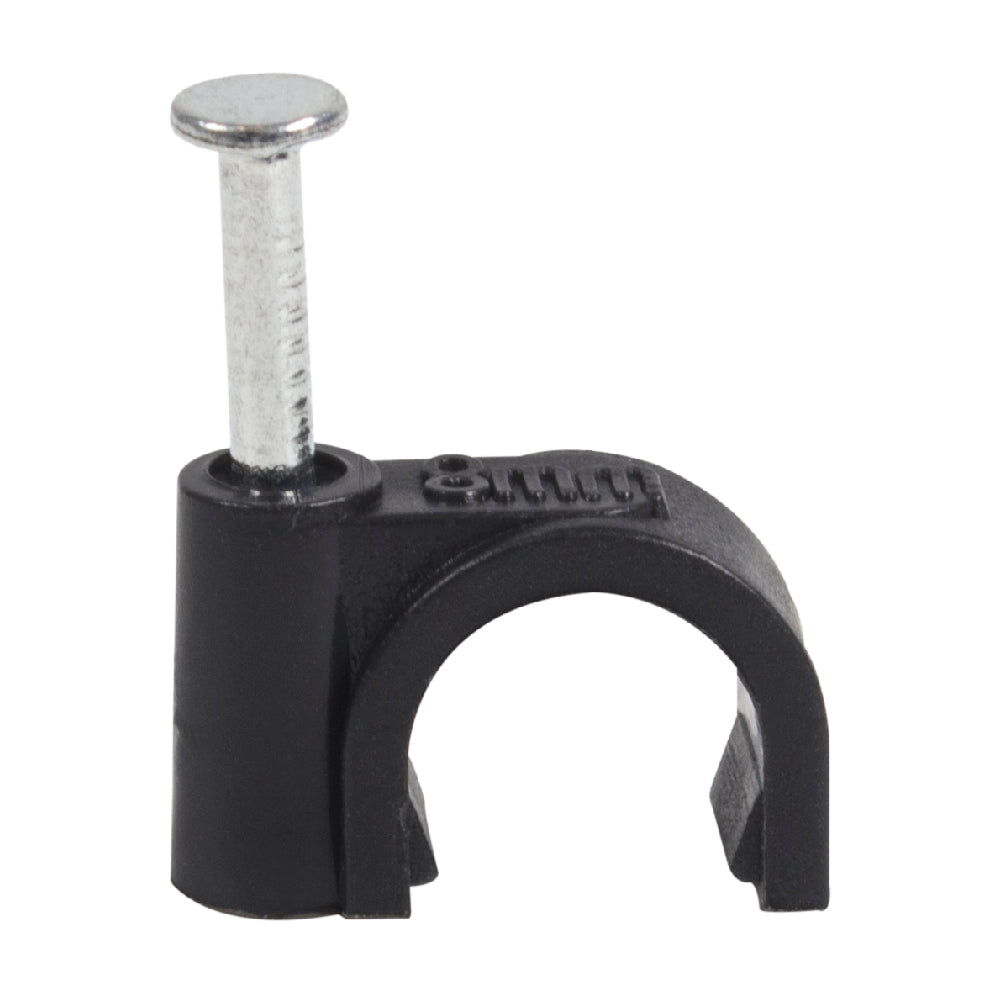 QualGear 8 mm nail-in cable clip in black with 8mm marking, sized for cables up to 8 mm