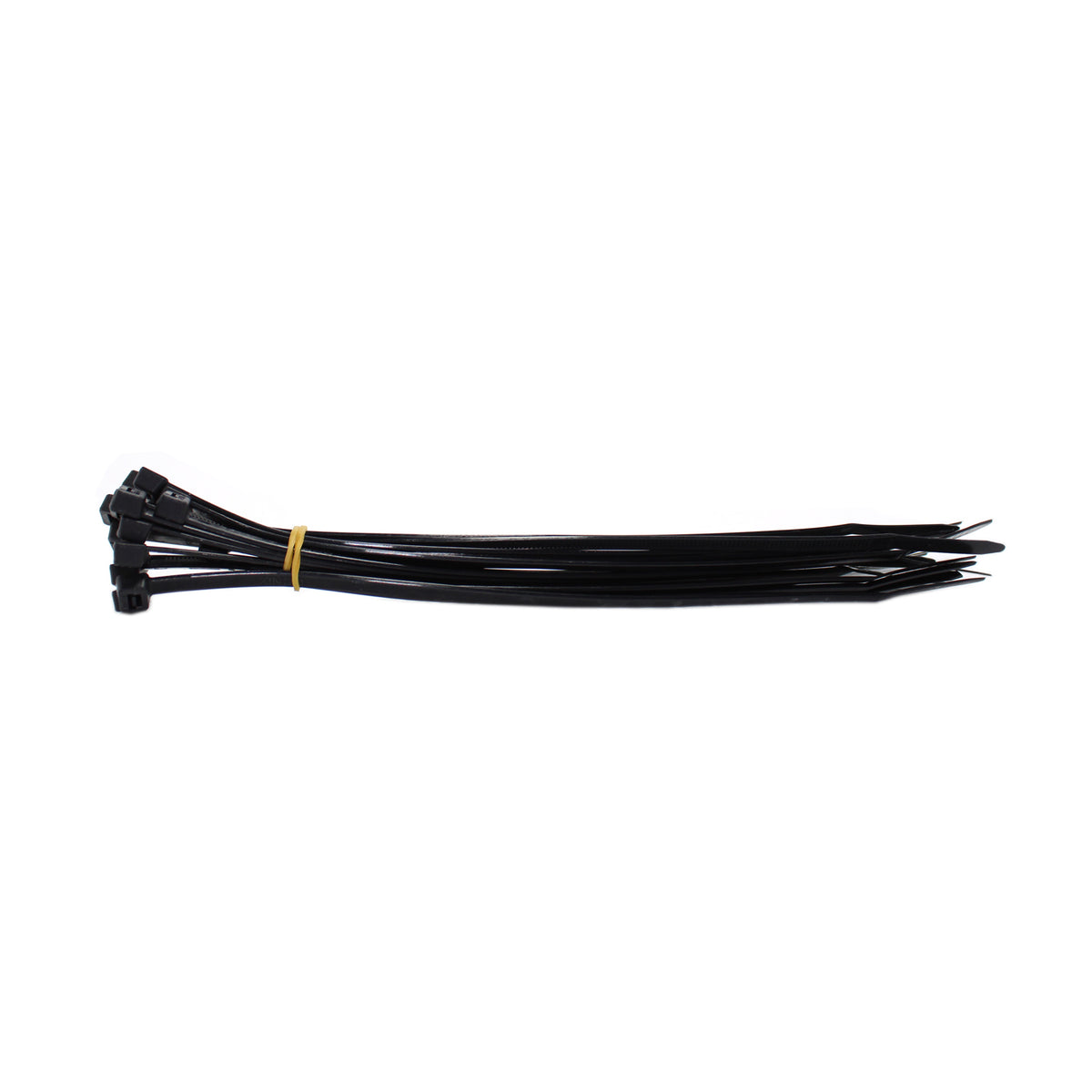Bundle of black QualGear self-locking cable ties from the canister assortment