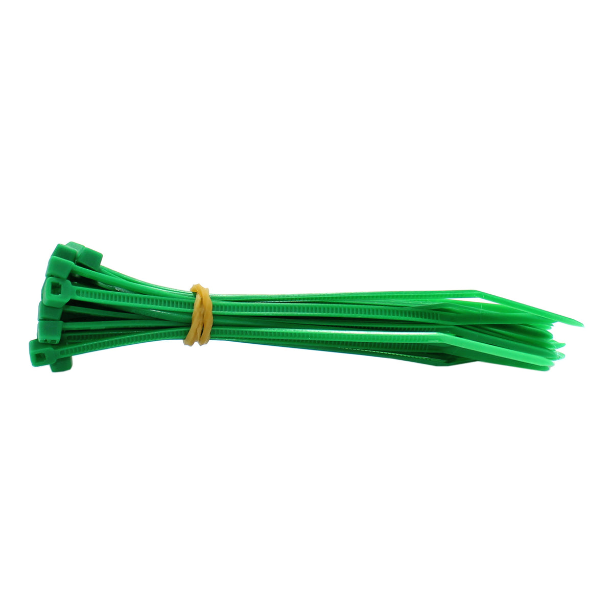 Green 4 in QualGear self-locking cable ties banded into a bundle