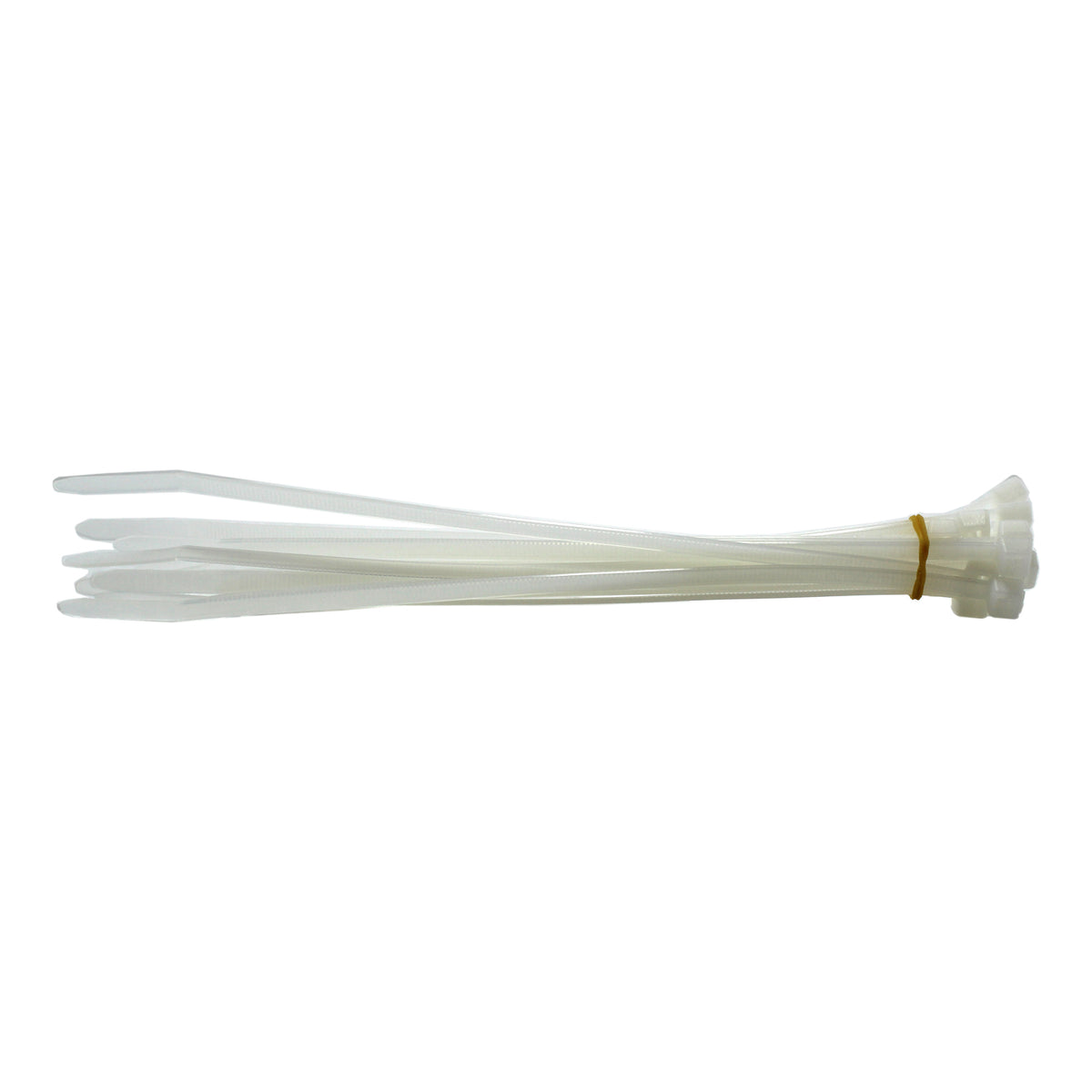 White 8 in QualGear cable ties bundled with the self-locking heads forward